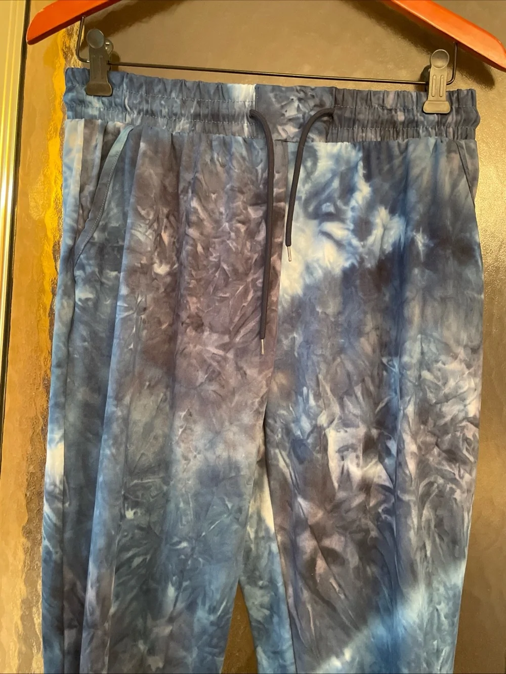 Women’s Blue Tie-Dye Elastic Drawstring Waist/Ankles Jogger Pants Size Large